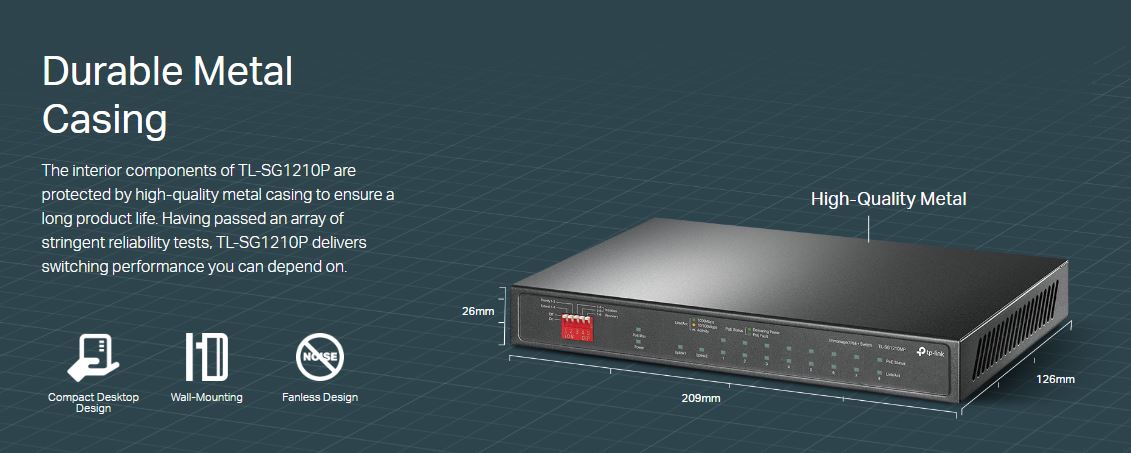 TP-Link TL-SG1210P 10 Port Gigabit Desktop Switch with 8 Port PoE+ 10/100/1000Mbps RJ45 Ethernet + SFP Slot Network Hub for IP Phone, Access Point, Router, , IP CCTV Camera, NVR | TPLINK TP LINK
