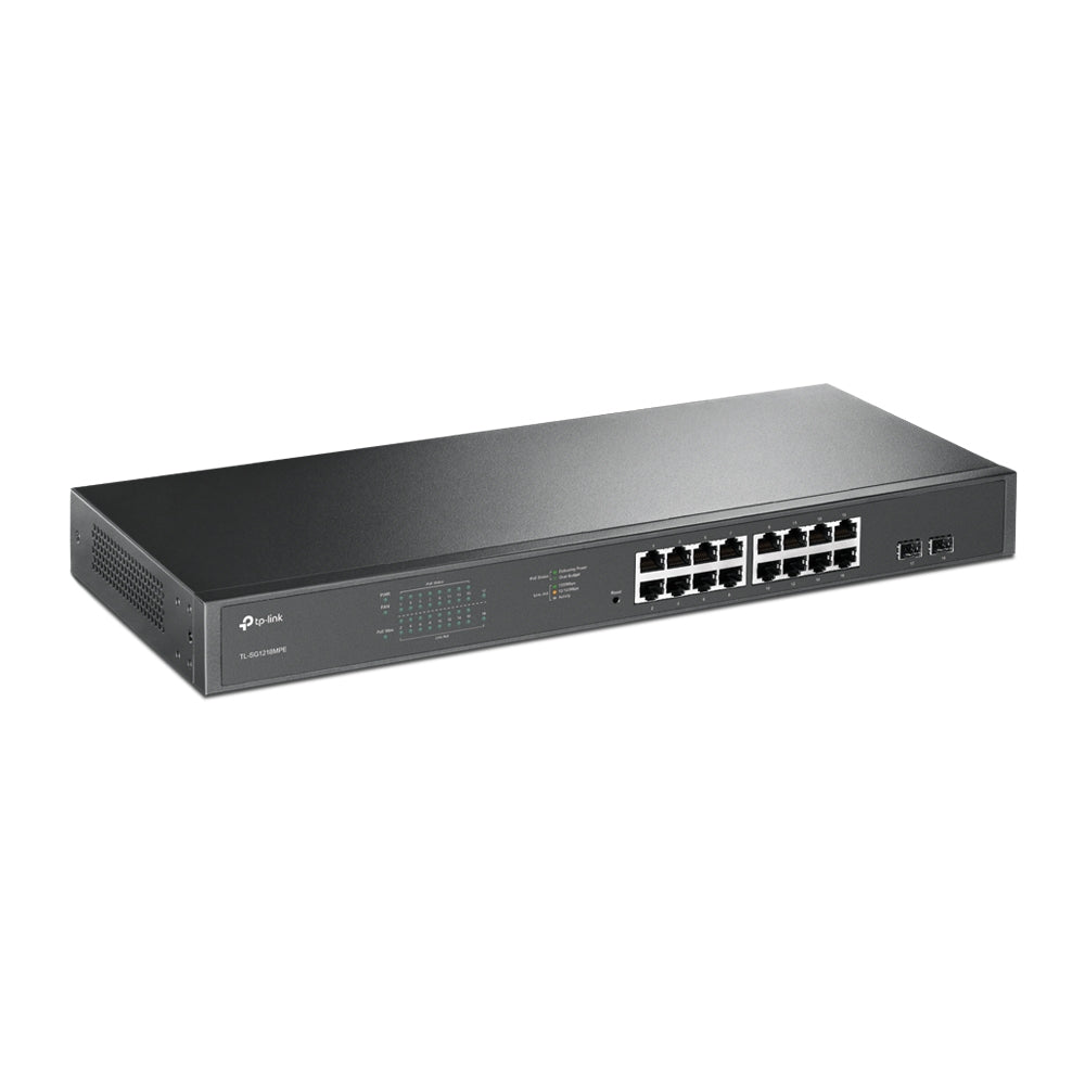 TP-Link TL-SG1218MPE 16-Port Gigabit Easy Smart PoE+ Switch with 2 SFP Slots Multi-purpose PoE Switch, 16x 10/100/1000Mbps RJ45 PoE+ Ports, 192W PoE Power, MTU/Port/Tag-based VLAN, QoS, IGMP Snooping, Web/Utility Management