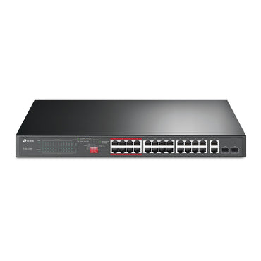 TP-Link TL-SL1226P 24-Port 10/100Mbps + 2-Port Gigabit Unmanaged PoE+ Switch, 2x Combo SFP Slots (Unmanaged) PoE Transmission for Surveillance Up to 250m, 250W PoE Power, Priority Mode for Port 1-8, Isolation Mode