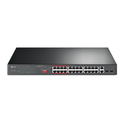 TP-Link TL-SL1226P 24-Port 10/100Mbps + 2-Port Gigabit Unmanaged PoE+ Switch, 2x Combo SFP Slots (Unmanaged) PoE Transmission for Surveillance Up to 250m, 250W PoE Power, Priority Mode for Port 1-8, Isolation Mode