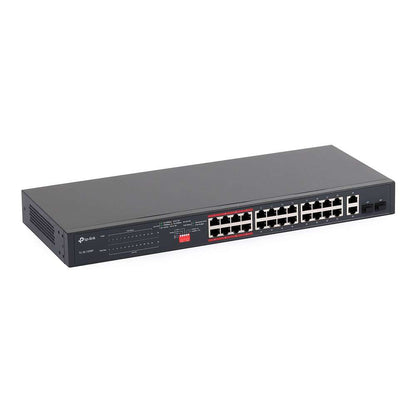 TP-Link TL-SL1226P 24-Port 10/100Mbps + 2-Port Gigabit Unmanaged PoE+ Switch, 2x Combo SFP Slots (Unmanaged) PoE Transmission for Surveillance Up to 250m, 250W PoE Power, Priority Mode for Port 1-8, Isolation Mode