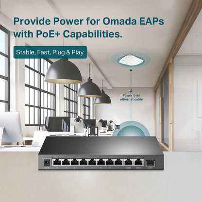 TP-Link TL-SL1311MP 8-Port 10/100Mbps + 3-Port Gigabit Desktop Switch with 8-Port PoE+ 124W Fanless 11 Port Ethernet  RJ45 SFP Network Switch Hub (Plug & Play) with Auto-Negotiation and Auto-MDI/MDIX Support TP LINK TPLINK