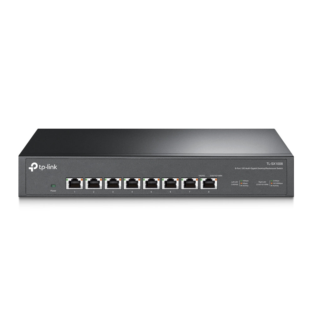 TP-Link TL-SX1008 8-Port 10G Multi-Gigabit Desktop Switch (Unmanaged) 1U 13-inch Rackmount, 8x 10G Ethernet Ports, Up to 160Gbps Switching Capacity, 119Mpps Forwarding Rate, Auto-negotiation for 5-speed, Active Cooling, Plug & Play