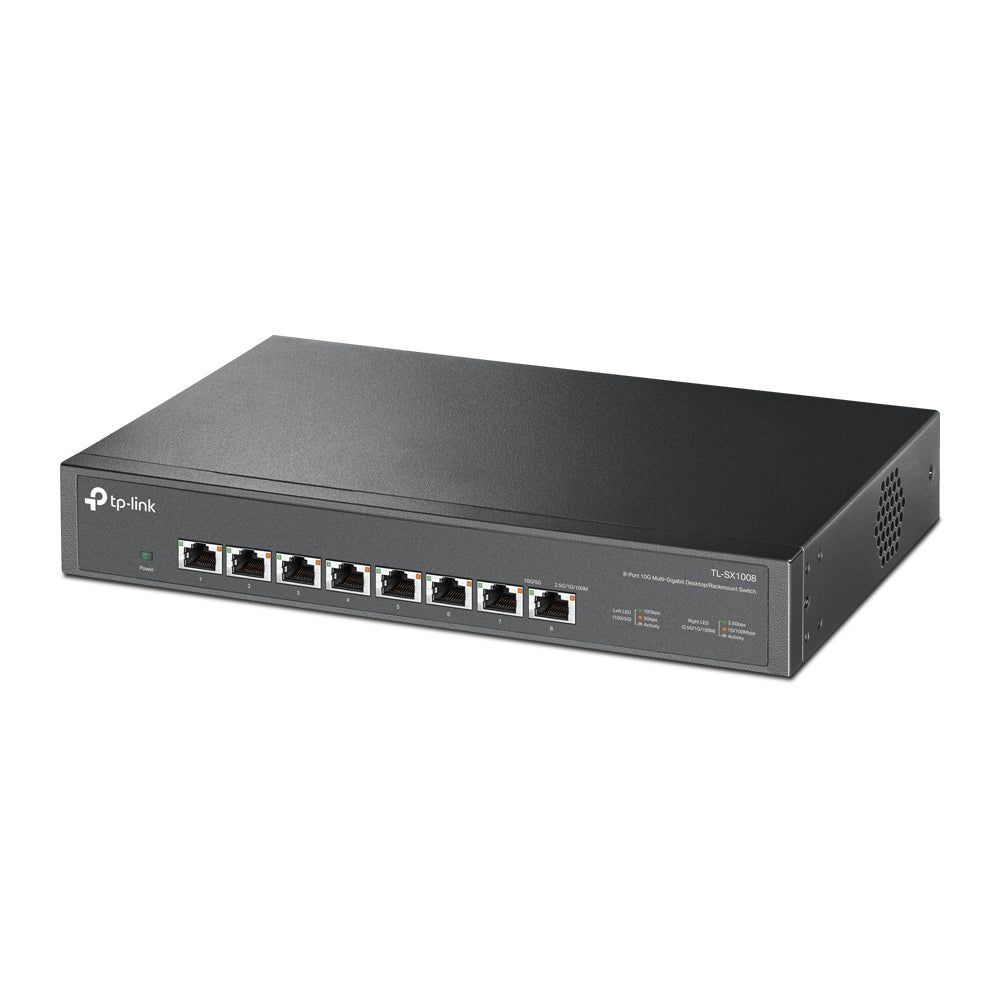 TP-Link TL-SX1008 8-Port 10G Multi-Gigabit Desktop Switch (Unmanaged) 1U 13-inch Rackmount, 8x 10G Ethernet Ports, Up to 160Gbps Switching Capacity, 119Mpps Forwarding Rate, Auto-negotiation for 5-speed, Active Cooling, Plug & Play