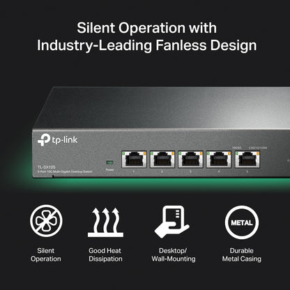 TP-Link TL-SX105 5-Port 10G Multi-Gigabit Desktop Switch (Unmanaged) Lightning Fast Connections, 5 x 10G Ethernet Ports, 100Gbps Switching Capacity, 74.4Mpps Forwarding Rate, Auto-negotiation for 5-speed, Plug & Play