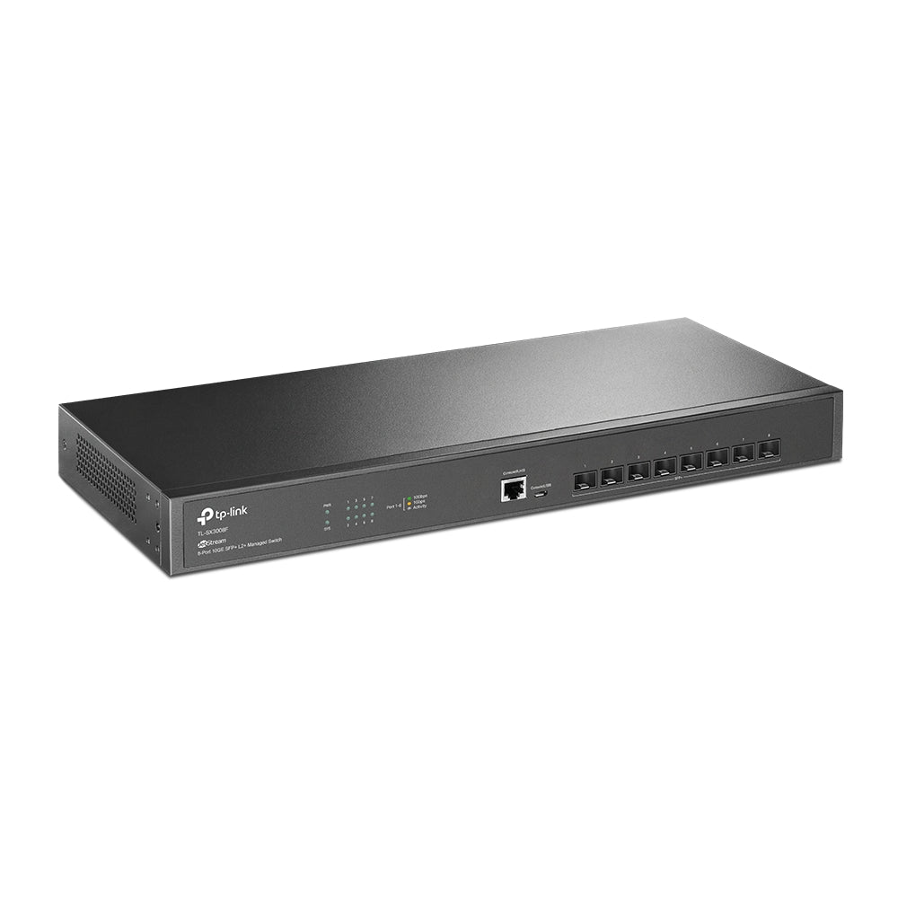 [CLEARANCE] TP-Link TL-SX3008F 8-Port 10GE SFP+ L2+ Managed Switch 1U 19-inch Rackmount with Up to 160Gbps Switching Capacity, 119.04Mpps Forwarding Rate, Integration with Omada SDN Controller, Static Routing, QoS, SNMP, Dual Image, IPv6