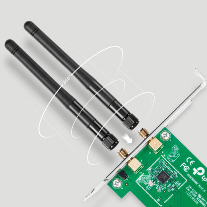 TP-Link TL-WN881ND 300Mbps Wireless N PCIe Adapter 2.4GHz with 2x High Gain External Antennas, PCI Express 2.0, 20dBm Wireless Transmit Power, MIMO Technology, Low Profile & Full Height Brackets for Windows, Linux