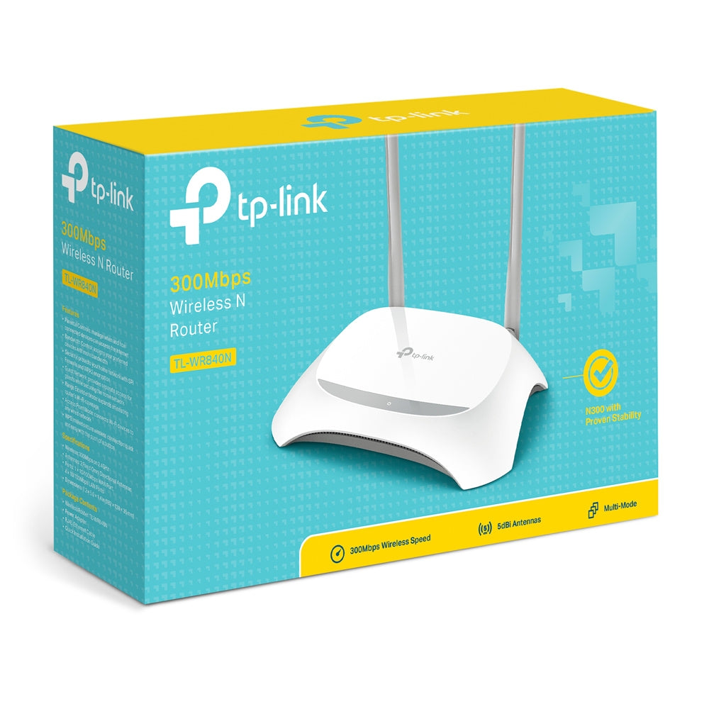 TP-Link TL-WR840N 300Mbps Wireless N Speed N300 Wi-Fi Router 2.4GHz with 5dBi Antennas, Tether App, Access Point, Range Extender, WISP Mode, IPv6 Ready, IPTV