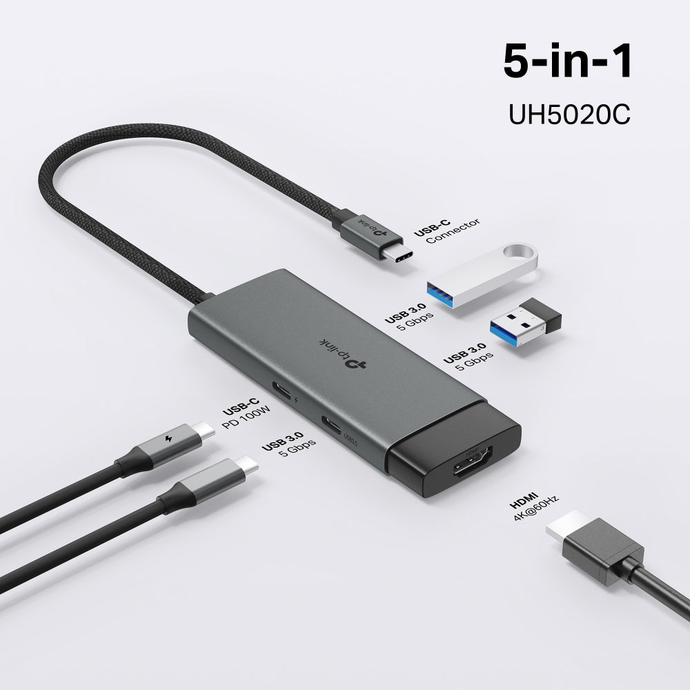 TP-Link UH9120C 9 in 1 Hub with 4K 60Hz HDMI, 2 USB-A 3.0, USB Type-C 3.0, PD100W Fast Charging, SD / TF 20MB/s Card Slots, RJ45 1Gbps Ethernet Ports, 5Gbps SuperSpeed Data Transfer, Multicompatible Plug & Play for PC Desktop Laptop