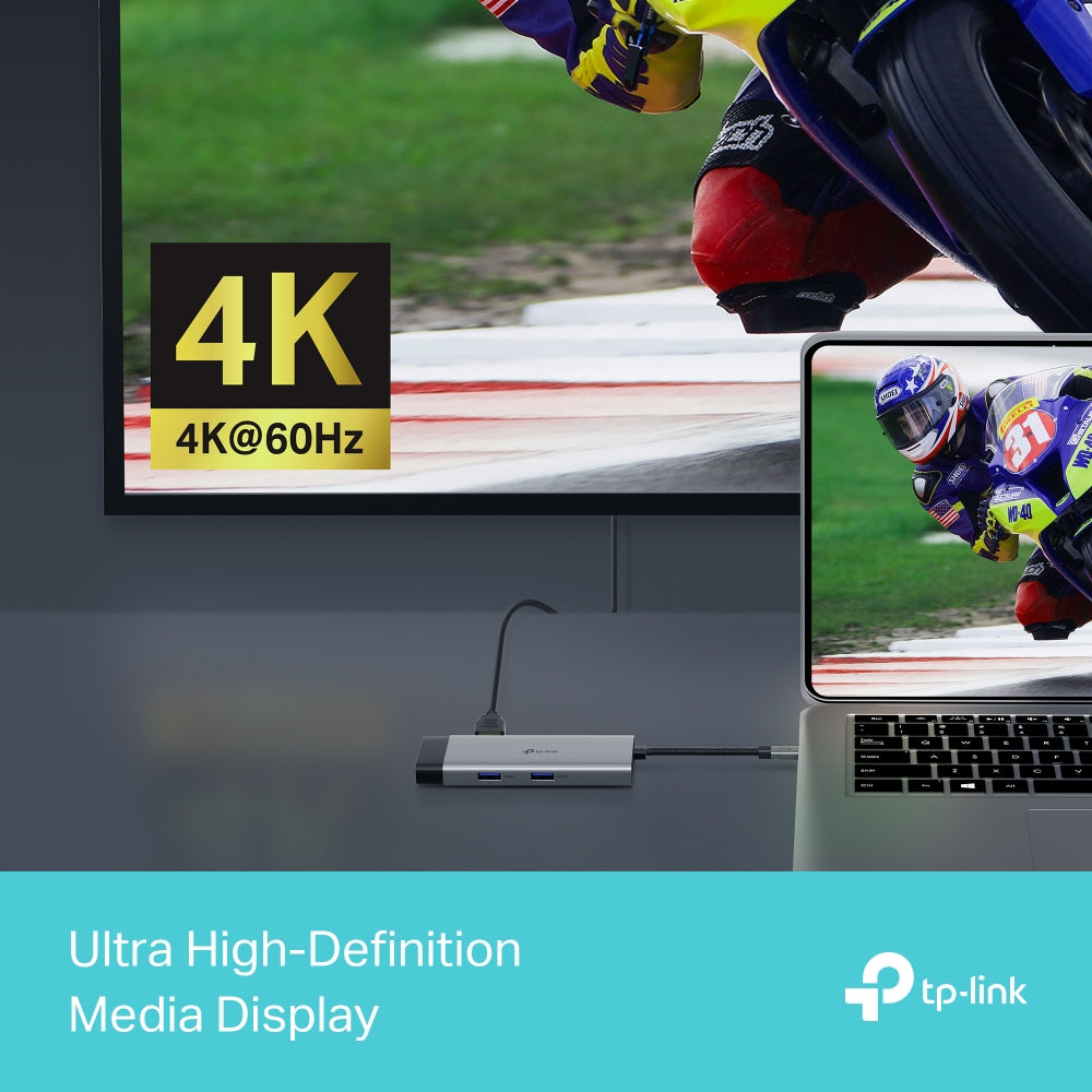 TP-Link UH9120C 9 in 1 Hub with 4K 60Hz HDMI, 2 USB-A 3.0, USB Type-C 3.0, PD100W Fast Charging, SD / TF 20MB/s Card Slots, RJ45 1Gbps Ethernet Ports, 5Gbps SuperSpeed Data Transfer, Multicompatible Plug & Play for PC Desktop Laptop
