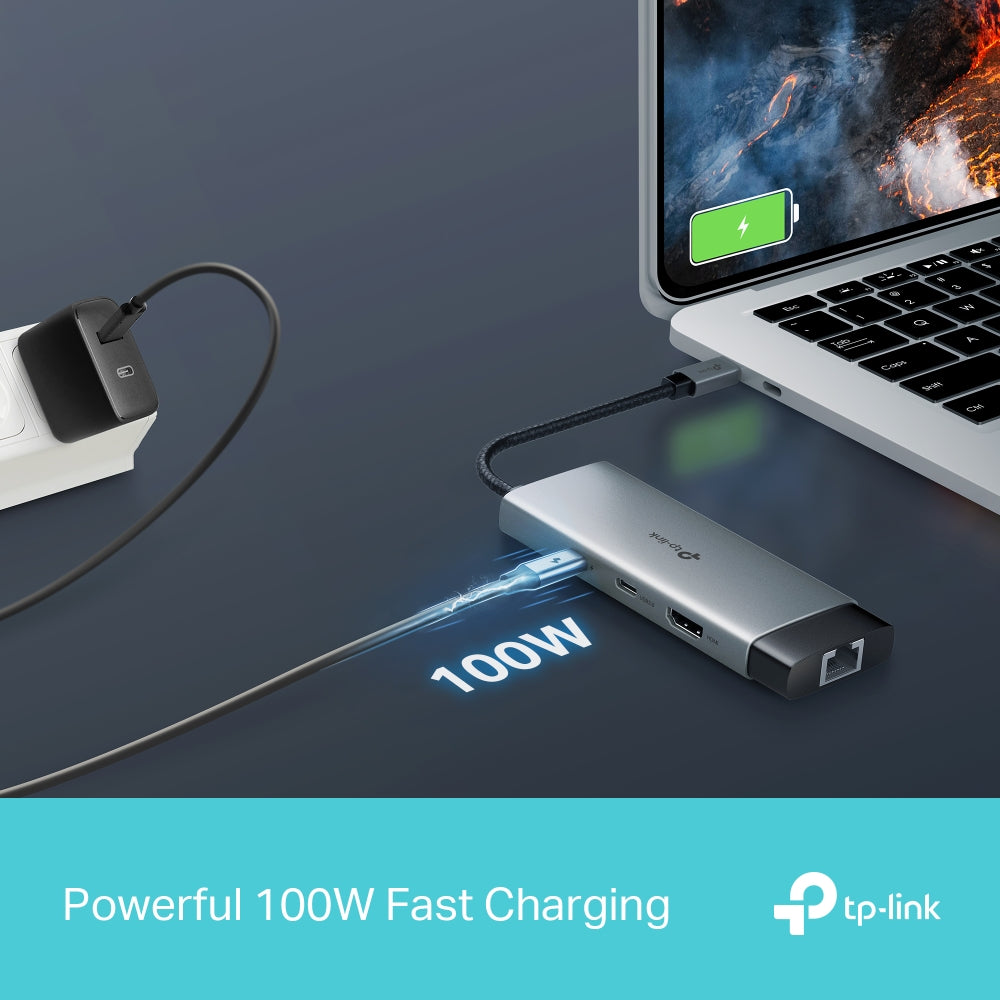 TP-Link UH9120C 9 in 1 Hub with 4K 60Hz HDMI, 2 USB-A 3.0, USB Type-C 3.0, PD100W Fast Charging, SD / TF 20MB/s Card Slots, RJ45 1Gbps Ethernet Ports, 5Gbps SuperSpeed Data Transfer, Multicompatible Plug & Play for PC Desktop Laptop
