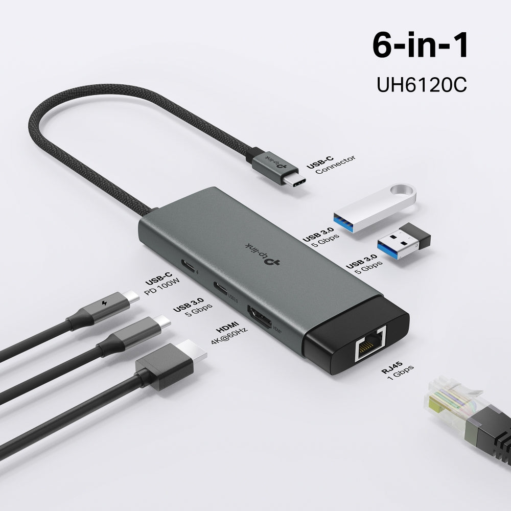 TP-Link UH9120C 9 in 1 Hub with 4K 60Hz HDMI, 2 USB-A 3.0, USB Type-C 3.0, PD100W Fast Charging, SD / TF 20MB/s Card Slots, RJ45 1Gbps Ethernet Ports, 5Gbps SuperSpeed Data Transfer, Multicompatible Plug & Play for PC Desktop Laptop