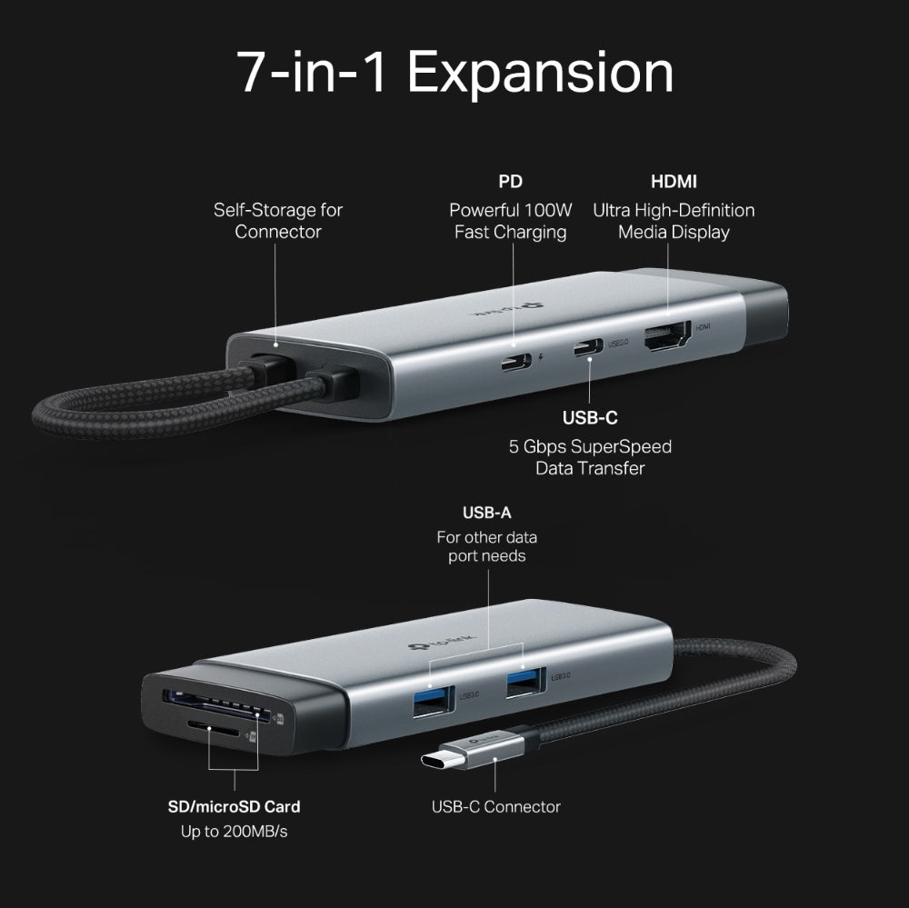 TP-Link UH9120C 9 in 1 Hub with 4K 60Hz HDMI, 2 USB-A 3.0, USB Type-C 3.0, PD100W Fast Charging, SD / TF 20MB/s Card Slots, RJ45 1Gbps Ethernet Ports, 5Gbps SuperSpeed Data Transfer, Multicompatible Plug & Play for PC Desktop Laptop