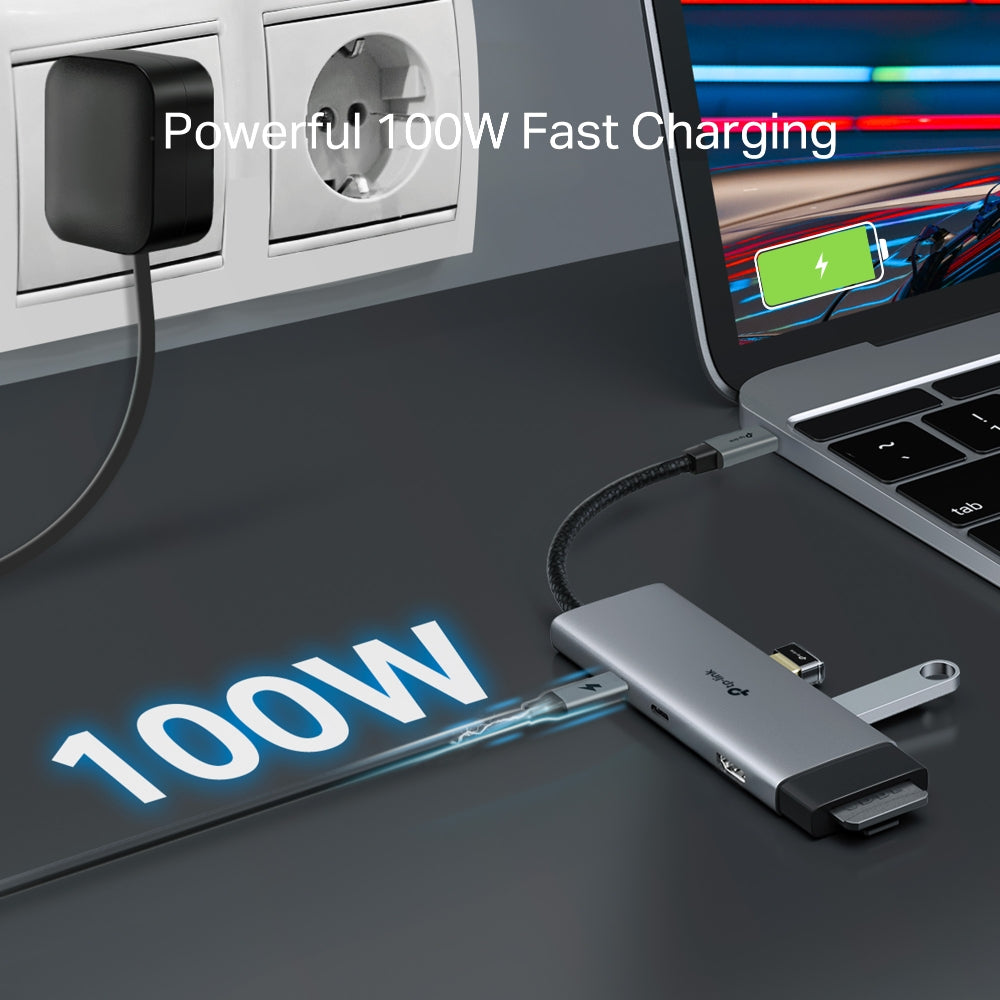 TP-Link UH9120C 9 in 1 Hub with 4K 60Hz HDMI, 2 USB-A 3.0, USB Type-C 3.0, PD100W Fast Charging, SD / TF 20MB/s Card Slots, RJ45 1Gbps Ethernet Ports, 5Gbps SuperSpeed Data Transfer, Multicompatible Plug & Play for PC Desktop Laptop