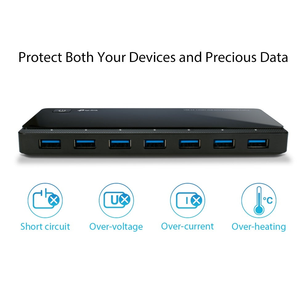 TP-Link UH720 USB 3.0 7-Port Hub with 2 Charging Ports, 1m USB 3.0 Cable, Fast Data Transfer Up to 5Gbps, Driver Free for Windows 10/ 8.1 / 8 / 7 / Vista / XP or macOS X, Linux