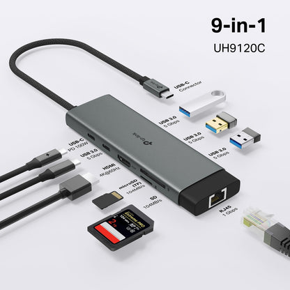 TP-Link UH9120C 9 in 1 Hub with 4K 60Hz HDMI, 2 USB-A 3.0, USB Type-C 3.0, PD100W Fast Charging, SD / TF 20MB/s Card Slots, RJ45 1Gbps Ethernet Ports, 5Gbps SuperSpeed Data Transfer, Multicompatible Plug & Play for PC Desktop Laptop