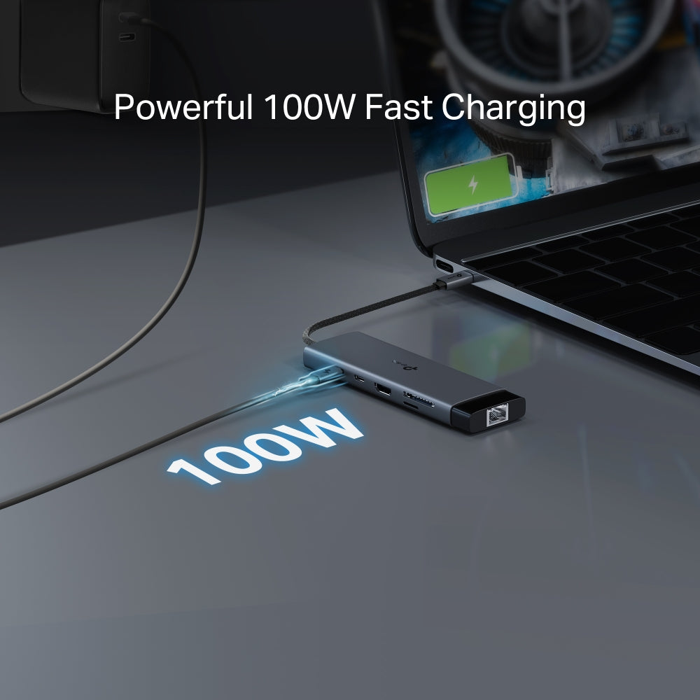 TP-Link UH9120C 9 in 1 Hub with 4K 60Hz HDMI, 2 USB-A 3.0, USB Type-C 3.0, PD100W Fast Charging, SD / TF 20MB/s Card Slots, RJ45 1Gbps Ethernet Ports, 5Gbps SuperSpeed Data Transfer, Multicompatible Plug & Play for PC Desktop Laptop