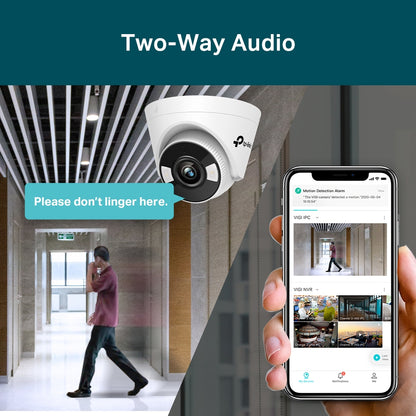 TP-Link VIGI C450 Full Color 5 Megapixel 2.8MM 4MM Lens Turret Network Security Surveillance Camera w/ SMART Detection, True WDR, Onboard Storage, 2-Way Audio, Active Defense, Smart Video Enhancement, H.265+ Video Coding and Corridor Mode