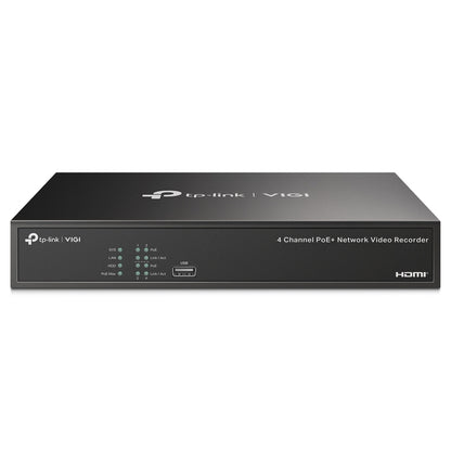 TP-Link VIGI NVR1004H-4P 4 Channel Live View 53W PoE+ Network Video Recorder 4K HDMI Output, Sync Playback, H.265+ Video Coding, ONVIF and SMART Detection and SATA Port with Max 10TB Storage for Security and Live Surveillance