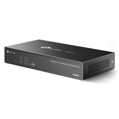 TP-Link VIGI NVR1004H-4P 4 Channel Live View 53W PoE+ Network Video Recorder 4K HDMI Output, Sync Playback, H.265+ Video Coding, ONVIF and SMART Detection and SATA Port with Max 10TB Storage for Security and Live Surveillance