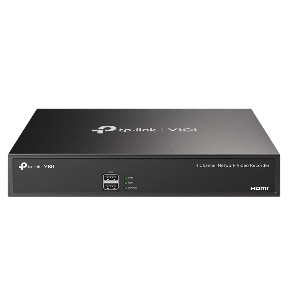 TP-Link VIGI NVR1004H-4P 4 Channel Live View 53W PoE+ Network Video Recorder 4K HDMI Output, Sync Playback, H.265+ Video Coding, ONVIF and SMART Detection and SATA Port with Max 10TB Storage for Security and Live Surveillance