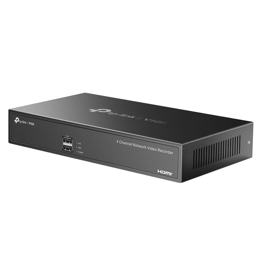 TP-Link VIGI NVR1004H-4P 4 Channel Live View 53W PoE+ Network Video Recorder 4K HDMI Output, Sync Playback, H.265+ Video Coding, ONVIF and SMART Detection and SATA Port with Max 10TB Storage for Security and Live Surveillance