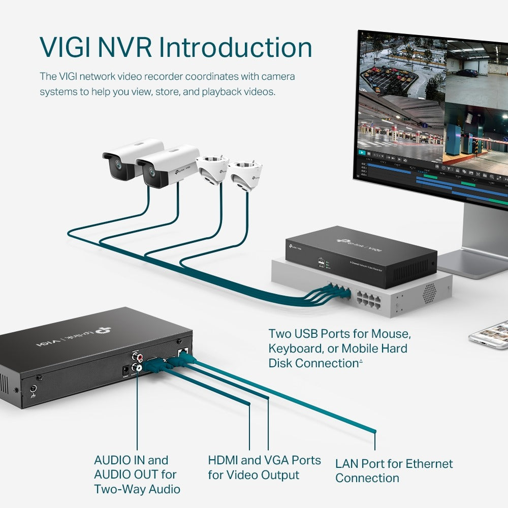 TP-Link VIGI NVR1008H 8-Channel Network Video Recorder H.265+ 4K UHD (Plug & Play) with ONVIF Barrier-Free Compatibility, Two-way Audio, Smart Detection, Remote Monitoring, 24/7 Recording CCTV NVR TP LINK TPLINK