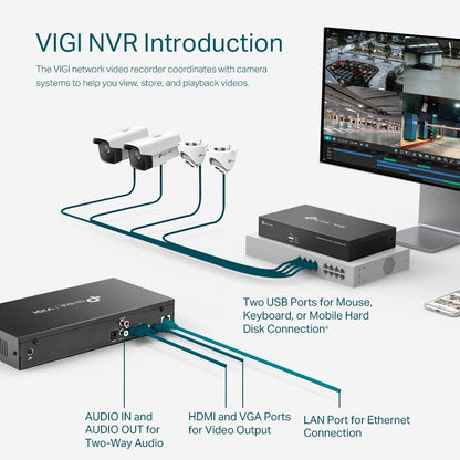 TP-Link VIGI NVR1008H 8-Channel Network Video Recorder H.265+ 4K UHD (Plug & Play) with ONVIF Barrier-Free Compatibility, Two-way Audio, Smart Detection, Remote Monitoring, 24/7 Recording CCTV NVR TP LINK TPLINK