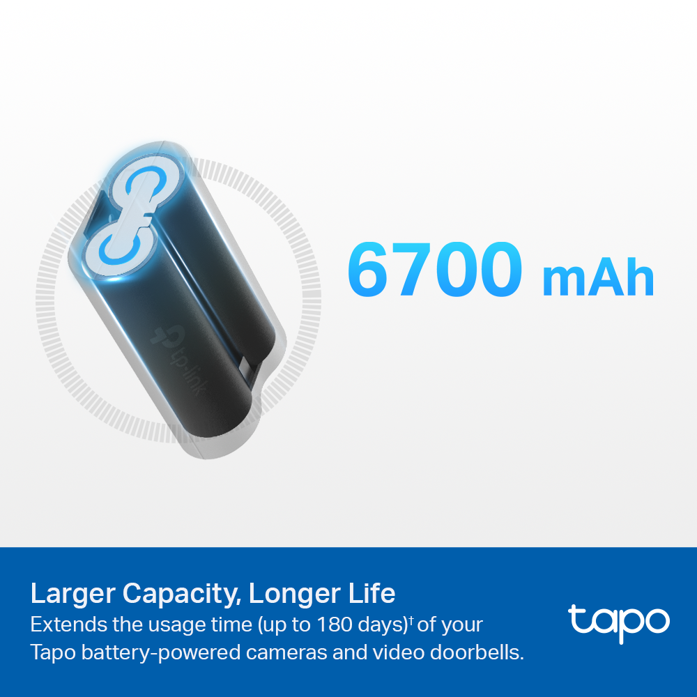 TP-Link Tapo A100 Battery Pack 6700mAh for Tapo D230 Video Doorbell, C420 & C400 Battery-Powered Security Cameras with Up to 180 Days Operating Time & 5-Hour Charging Time  | CCTV & Surveillance Camera System | TP Link TPLink