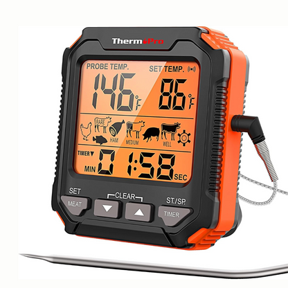 ThermoPro Digital Meat Thermometer with Dual Probe, USDA Presets, HI/LO Temp Alerts & Touch Backlight for Grilling, Smoking & Cooking | TP717 | TP716