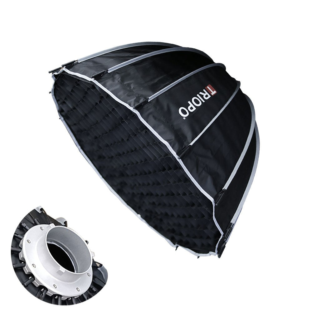 Triopo GP90 (90cm) Folding Parabolic Softbox with Bowens Mount Ring, Honeycomb Grid, Removable Front Diffuser, Reflective Silver Interior for Godox Nanlite Aputure Studio Light - Photography Lighting & Equipment