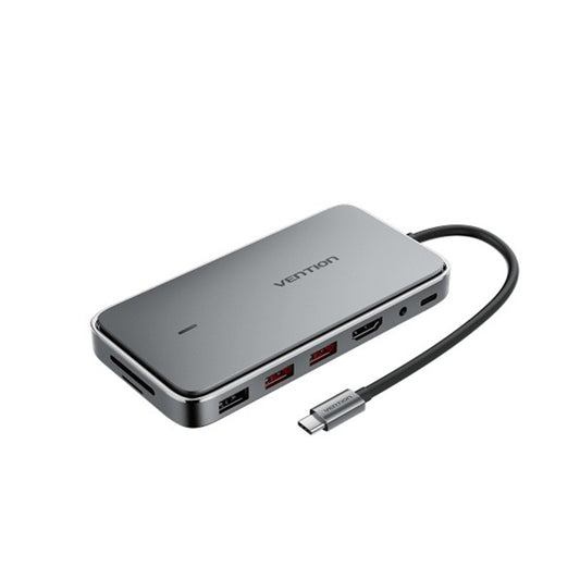 VENTION 15cm Multifunctional Hub 9-in-1 USB Type C Docking Station Power Delivery 100W with 256G Supported Memory, USB 3.1 Gen 2/ USB 2.0 / DC-jack to HDMI 2.0, M.2 SSD Enclosure, 4k@60Hz Resolution Aluminum Metal Black TPYBB