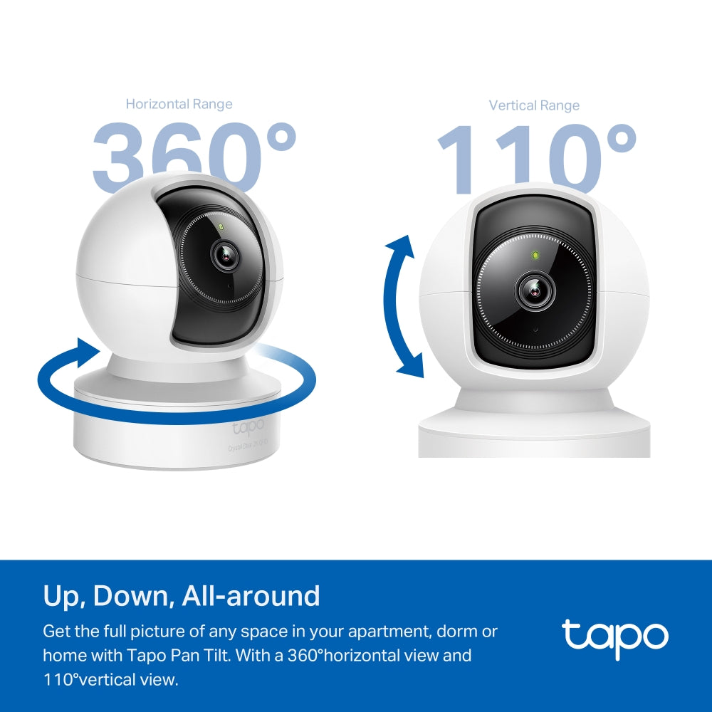 TP-Link Tapo C222 / C220 2K QHD / C200C 1080p Full HD Home CCTV WIFI Camera with 360° Pan / 114° Tilt, Night Vision, Smart AI Motion Detection, 2-Way Audio and 512GB MicroSD Slot for Home Security