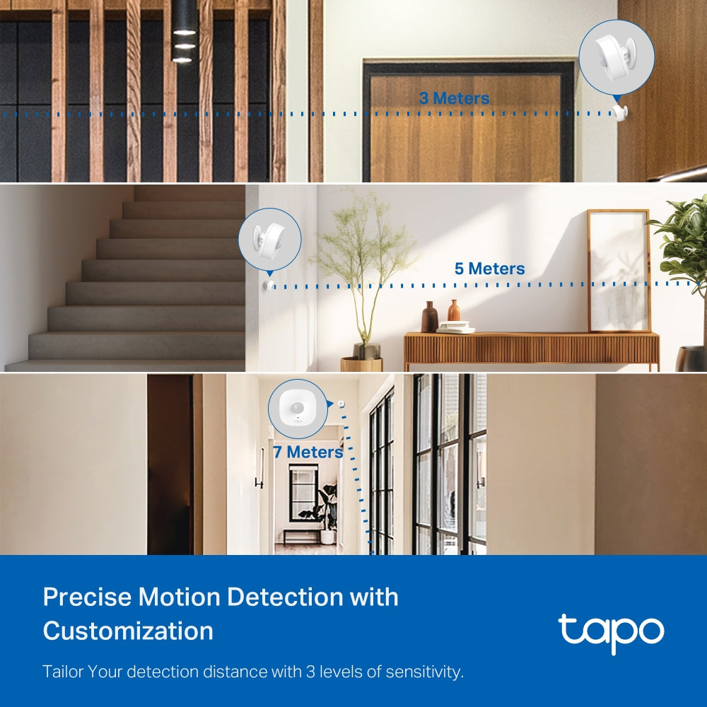 TP-Link Tapo T100 Smart Motion Sensor with 3 Levels, 7 Meters Max Detection Distance, Instant Alerts and Application Notifications for Home Security