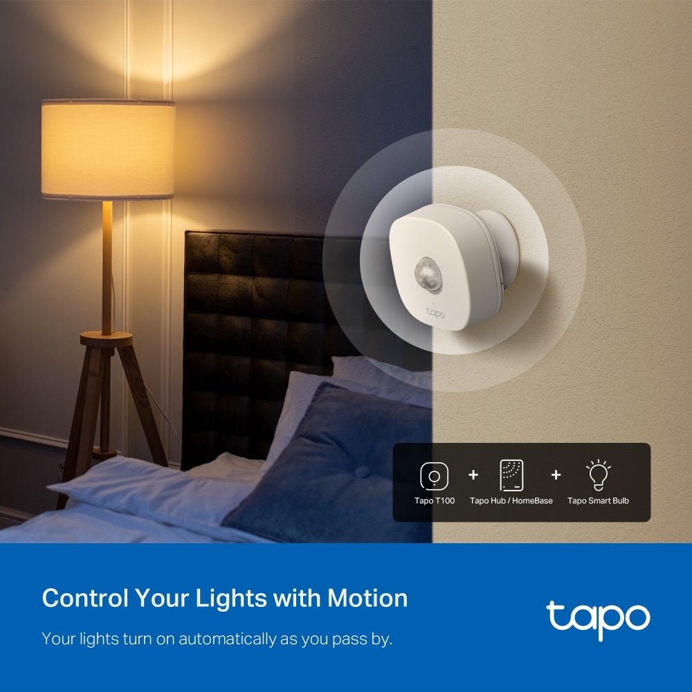 TP-Link Tapo T100 Smart Motion Sensor with 3 Levels, 7 Meters Max Detection Distance, Instant Alerts and Application Notifications for Home Security