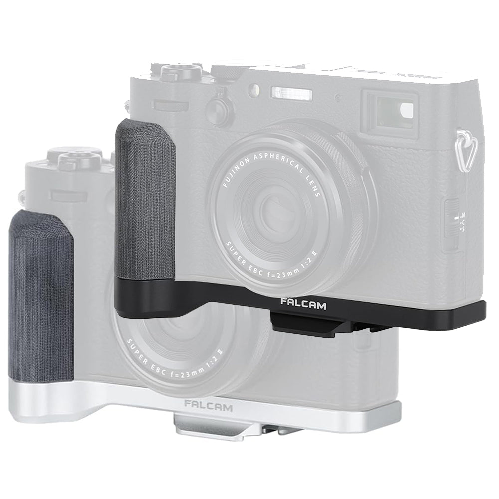 Falcam Quick Release L Shaped Handle Grip Aluminum Alloy for FUJIFILM X100 VI Mirrorless Camera w/ Molded Micarta Grip, Non Slip Pads, 1/4"-20 Threads, F22 F38 QR Interface Mounts, and Shoulder / Wrist Strap Slot | Black, Silver