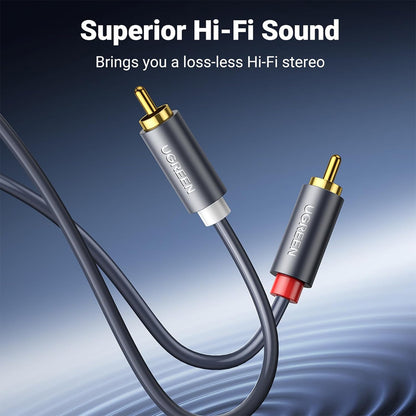 UGREEN 2 RCA Male to Male Stereo Audio Jack Gold-Plated Cable for Audio, Amplifier, TV, DVD Devices (1M, 1.5M 2M, 3M, 5M) - Black | 30747 10517 10518 10519 10520