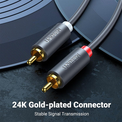 UGREEN 2 RCA Male to Male Stereo Audio Jack Gold-Plated Cable for Audio, Amplifier, TV, DVD Devices (1M, 1.5M 2M, 3M, 5M) - Black | 30747 10517 10518 10519 10520