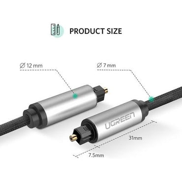 UGREEN 3-Meter Toslink Digital Audio Cable with Cotton Braided Sleeves, and 7.1 Surround Sound Support for TV, Home Theater, Amplifier, Receiver | 10541