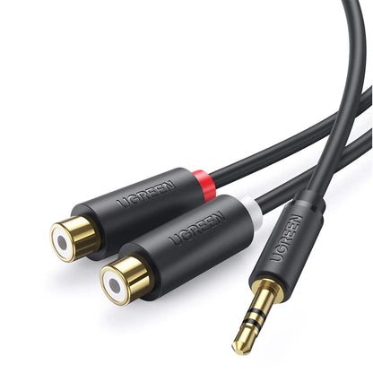 UGREEN 0.25 Meter 3.5mm AUX Male to 2 RCA Female Audio Jack Gold-Plated Cable for Audio, Laptop, Speaker, TV, Video Camera, Hi-fi Amplifier | 10547