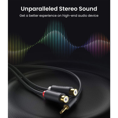 UGREEN 0.25 Meter 3.5mm AUX Male to 2 RCA Female Audio Jack Gold-Plated Cable for Audio, Laptop, Speaker, TV, Video Camera, Hi-fi Amplifier | 10547