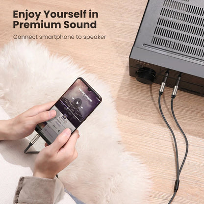 [CLEARANCE] UGREEN 3.5mm to Dual 6.35mm AUX Mono Breakout Cable with Cotton Braided Cable and Gold Plated Contact Plugs for Speaker, Mixer, Amplifiers, TV, Laptop, PC, Phone (5-Meters) | 10619