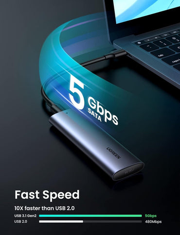 UGREEN M.2 B-Key SATA SSD NGFF Hard Drive Enclosure Adapter, 5Gbps USB 3.0 Transfer Rate, Supports SSD Size 2230/ 2242/ 2260/ 2280 Up to 2TB Capacity with USB A to USB C Cable & Built-in LED Light Indicator for Windows/macOs/Linux | 10903