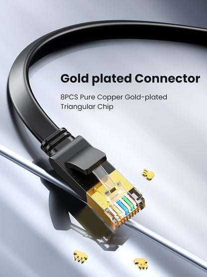 [CLEARANCE] UGREEN 20 Meters CAT7 U/FTP Ethernet Gold Plated Flat RJ45 Lan Cable with 10Gbps Data Transfer, 600Mhz Bandwidth for PC, Windows, Computer, Games Consoles, TV, Router, Modem - Black