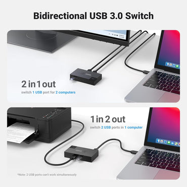 [CLEARANCE] UGREEN 2-in-1 USB 3.0 Bidirectional Sharing Switch Selector with 5Gbps High-Speed Transmission, One Switch Button, Anti-Backflow Design for Windows 10/8/8.1/7/Vista/XP, macOS, Linux, and Chrome OS | 15149