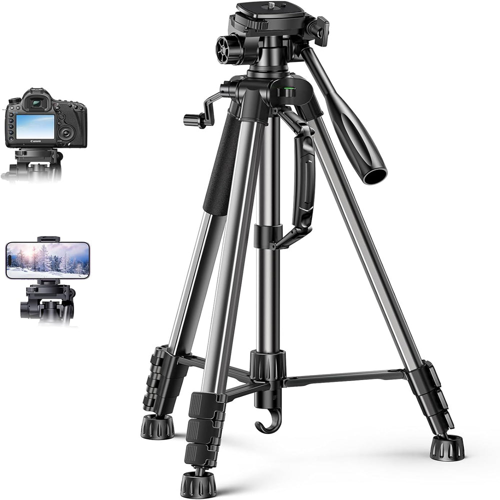 UGREEN LP661 4-Section Professional Tripod with Clip Phone Holder, 1/4" Screw,  53.5-175cm Adjustable Height, 360° Pan/180° Tilt, 5KG Max Payload, Horizontal & Vertical Shooting for Camera, Camcorder, Smartphone, Projector, etc. | 15187