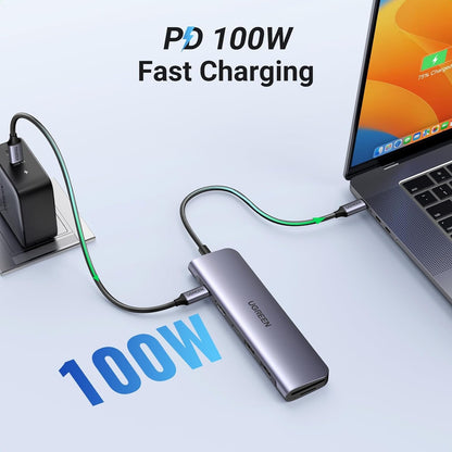 UGREEN 7-in-1 Multifunction Adapter USB C 100W PD Hub with 4K/30Hz HDMI, 5Gbps USB C / USB A / USB 3.0 High Speed Data Transmission Ports, SD/TF Card Reading Slots for Smartphone, Laptop, iPad, Switch w/ Windows/macOS/Linux System | 15214