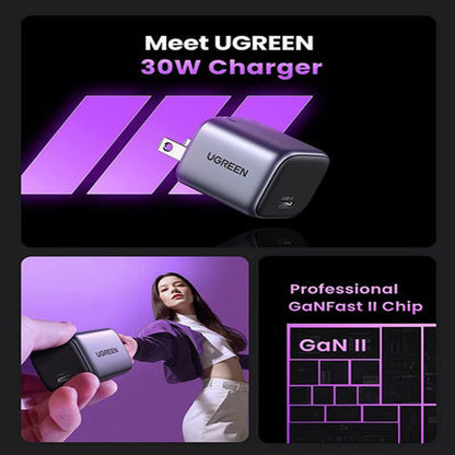 UGREEN Nexode 30W USB C Mini GaN Charger - Fast Charging Wall Adapter for iPhone Pro Max, iPad Air Mini Pro, Huawei, Samsung Galaxy Plus Ultra, Google Pixel, Android Smartphone, Tablet | 15329