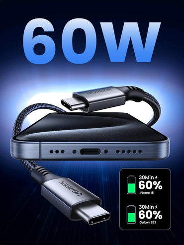 [CLEARANCE] UGREEN 60W USB Type C PD Fast Charging Cable for iPhone 15 Pro Max iPad MacBook Samsung Google Pixel Huawei Xiaomi Redmi Oppo Vivo Realme Honor Smartphone Tablet