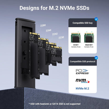 [CLEARANCE] UGREEN M.2 M-Key NVMe/PCIE SSD Hard Drive Aluminum Case Enclosure Adapter, 10Gbps USB 3.2 Gen2 USB C Transfer Rate, Supports M-Key & M+B Key and SSD Size 2230/ 2242/ 2260/ 2280 up to 8TB Capacity for Windows/macOs/Linux | 15512